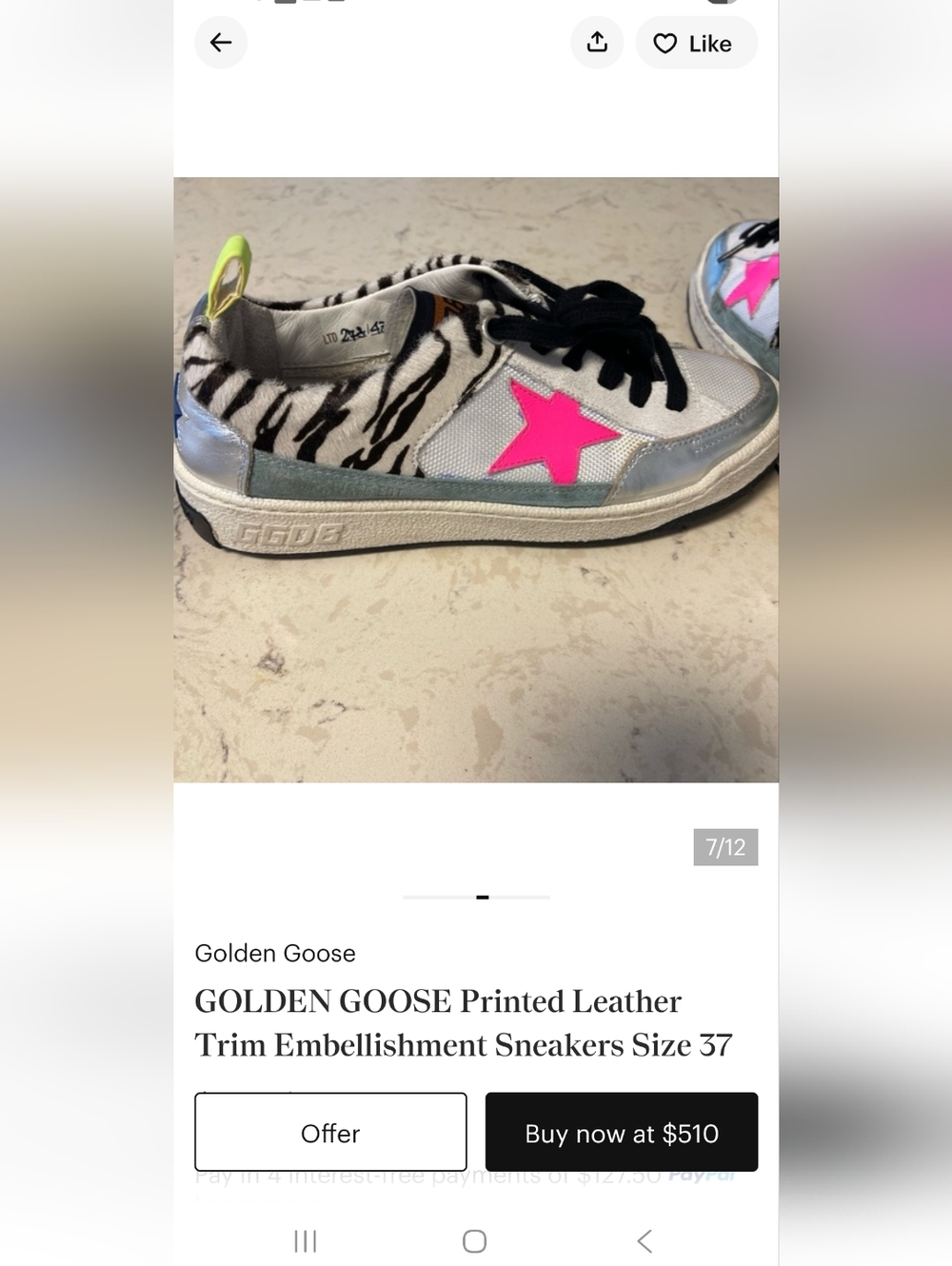 Golden Goose Yeah Size 37  White Sneakers with Hot Pink Star and Animal Print - Picture 12 of 12